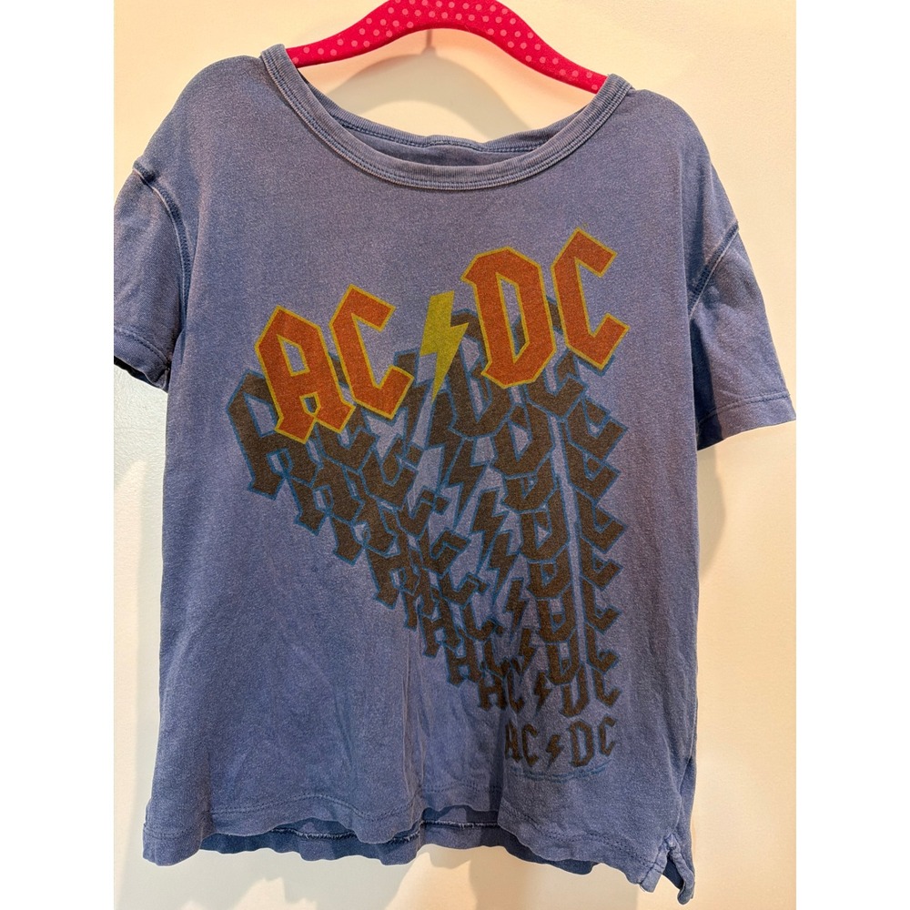 Junk Food Kids AC/DC Graphic T-Shirt Blue Vintage Wash Rock Band Tee Size 4T